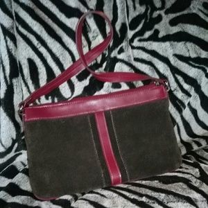 Brown suede and red leather purse Liz Claiborne